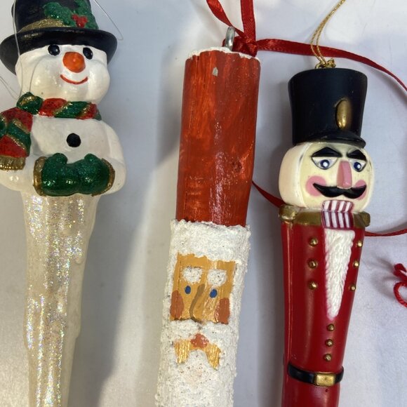Vintage Christmas Icicle Ornament Santa Snowman Soldier Hanging Lot Of 8 - Picture 4 of 6